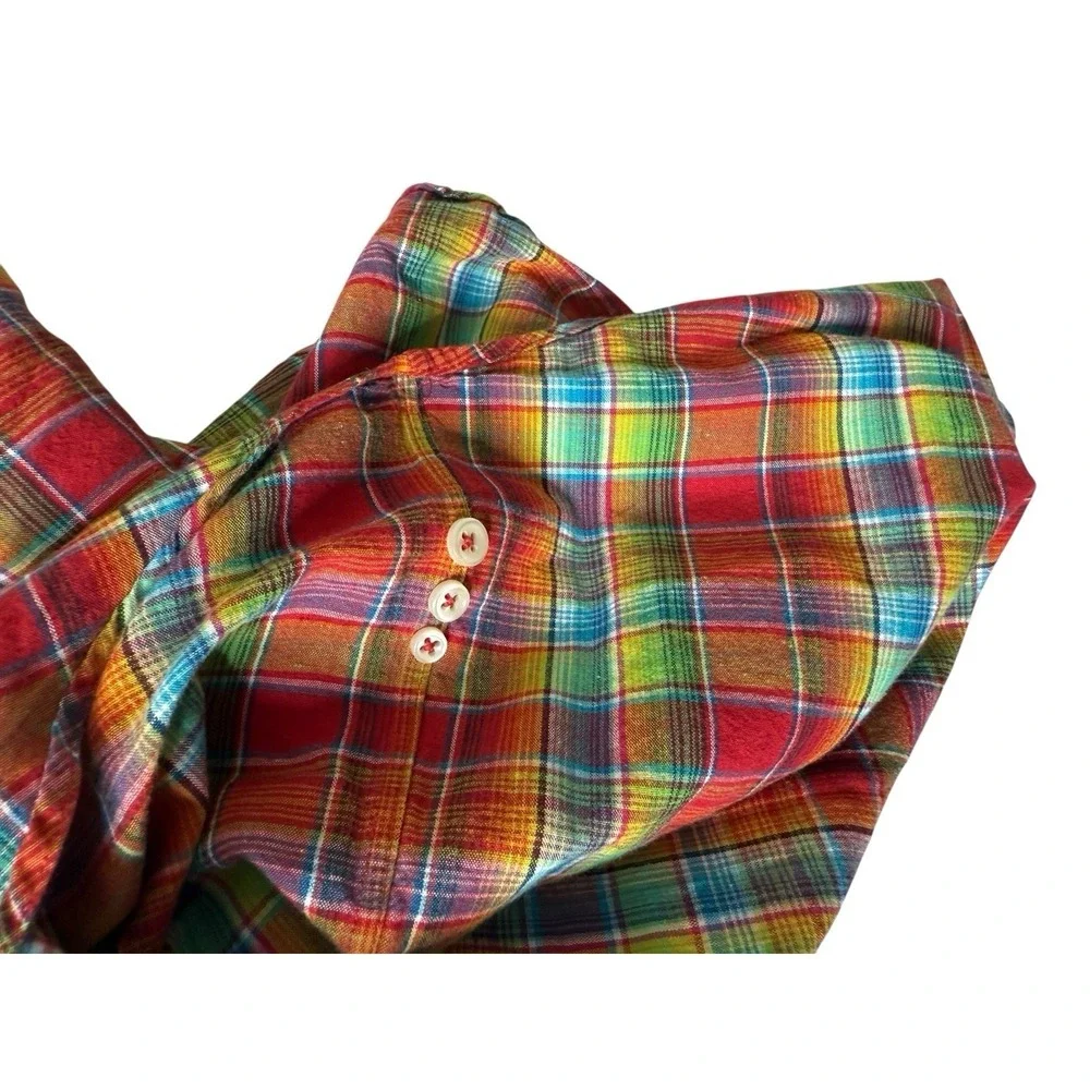 Ralph Lauren Linen Blend Long Sleeve Button Down Vibrant Plaid Blue‎ Pony Mens L